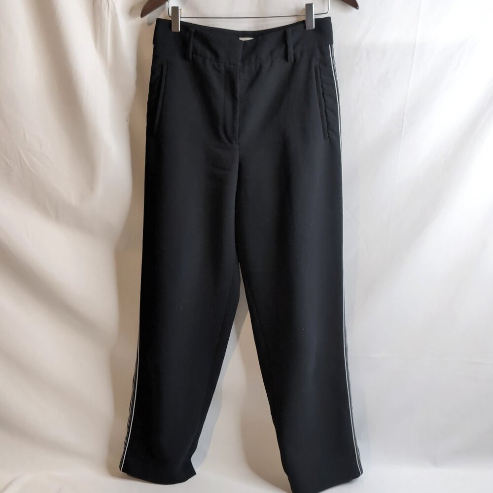 Wilfred Aritzia Women's Black Wide Leg Trousers/Pants White Stripe, Size 8